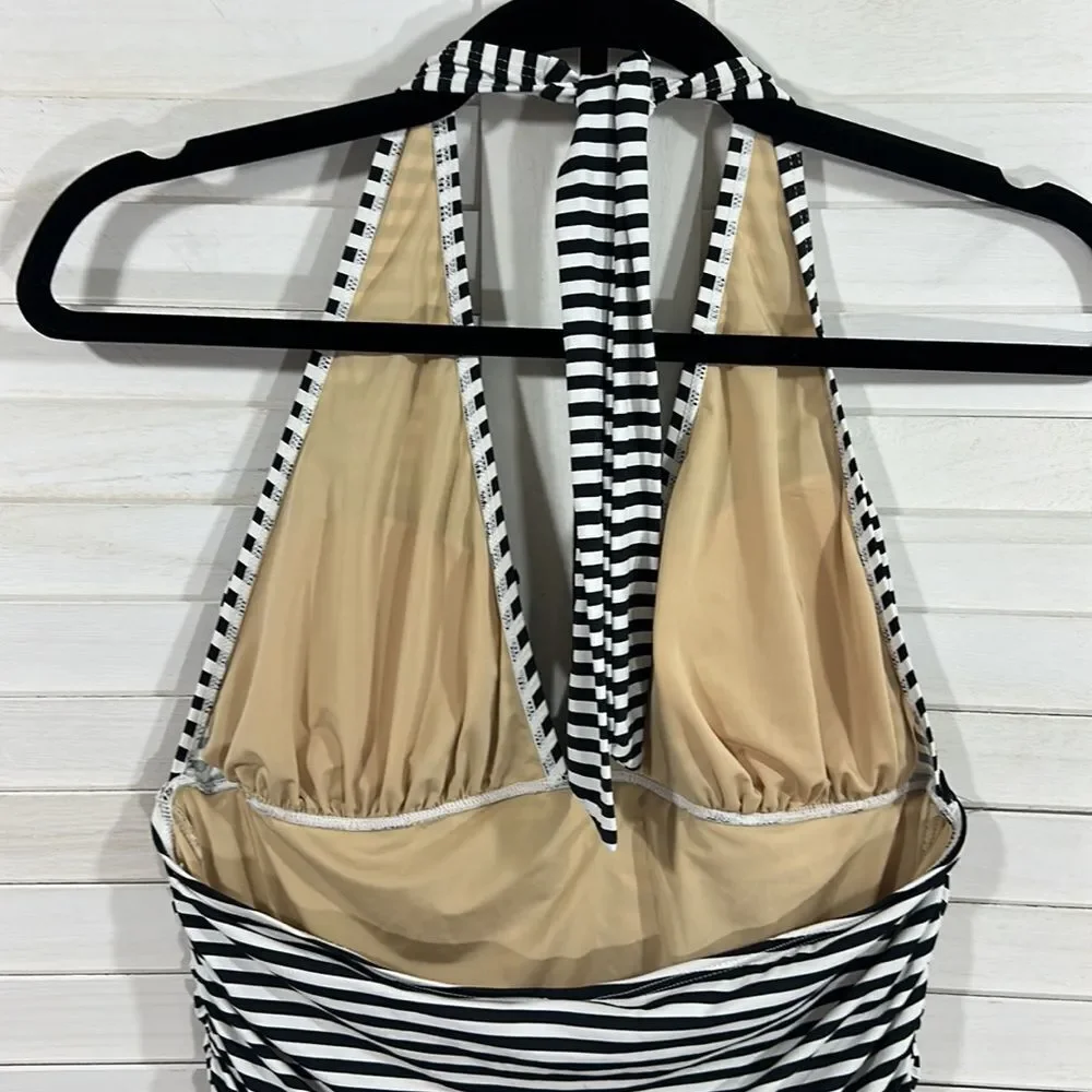 Tart Swimsuit Large Striped Halter One Piece Black & White
